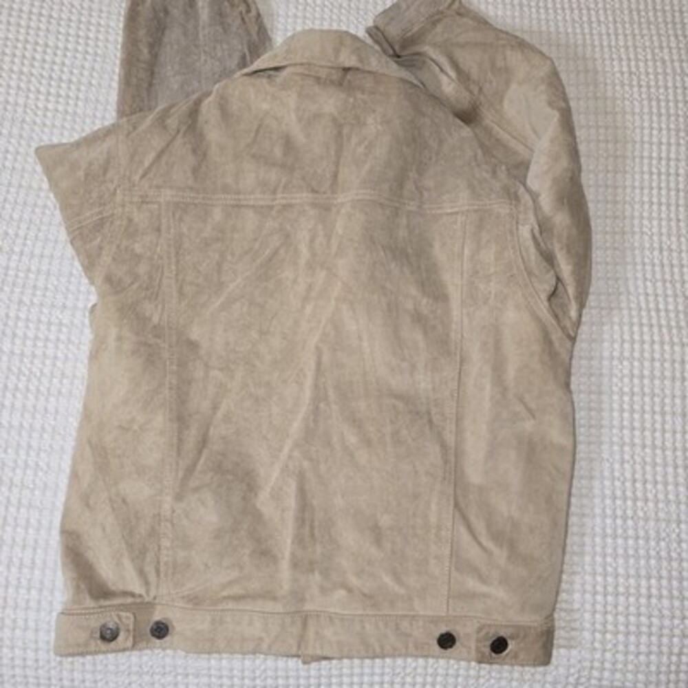 GAP Genuine Suede Leather Trucker Jacket Beige Tan Vintage 90s Men’s Small 100% - Picture 6 of 9